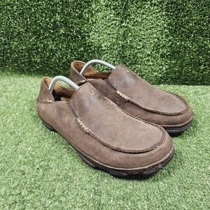 Olukai Moloa Brown Leather Drop Heel Slip On Comfort Loafers Mens Size 10.5